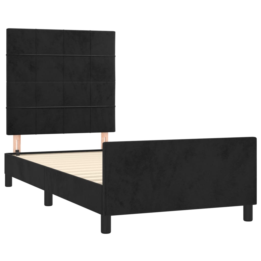 vidaXL Cadru de pat cu tăblie, negru, 90x190 cm, catifea