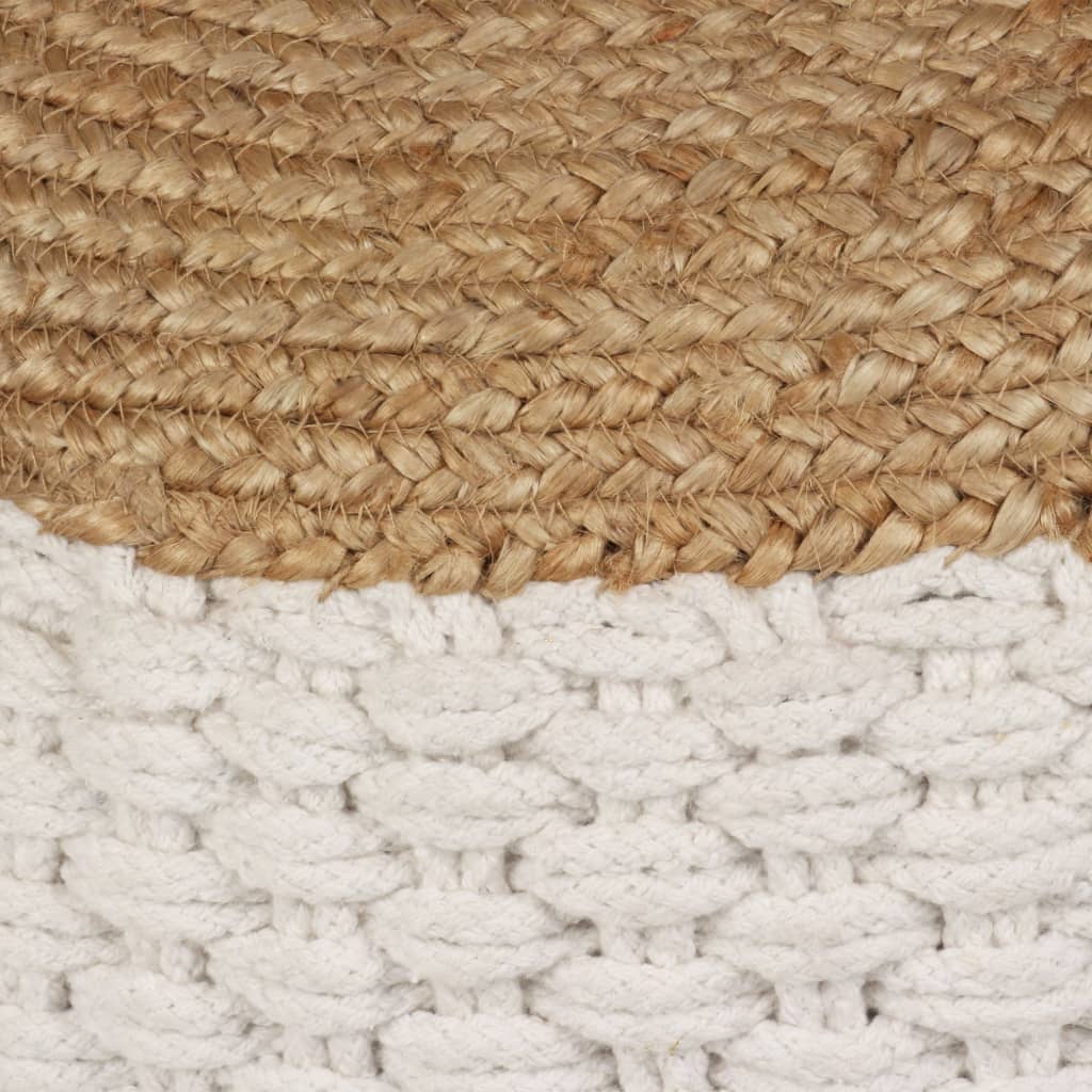 vidaXL Fotoliu pouf tricotat manual, iută și bumbac, 50 x 35 cm, alb