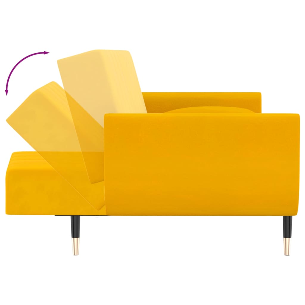 vidaXL Canapea extensibilă cu 2 locuri,taburet&2 perne,catifea,galben