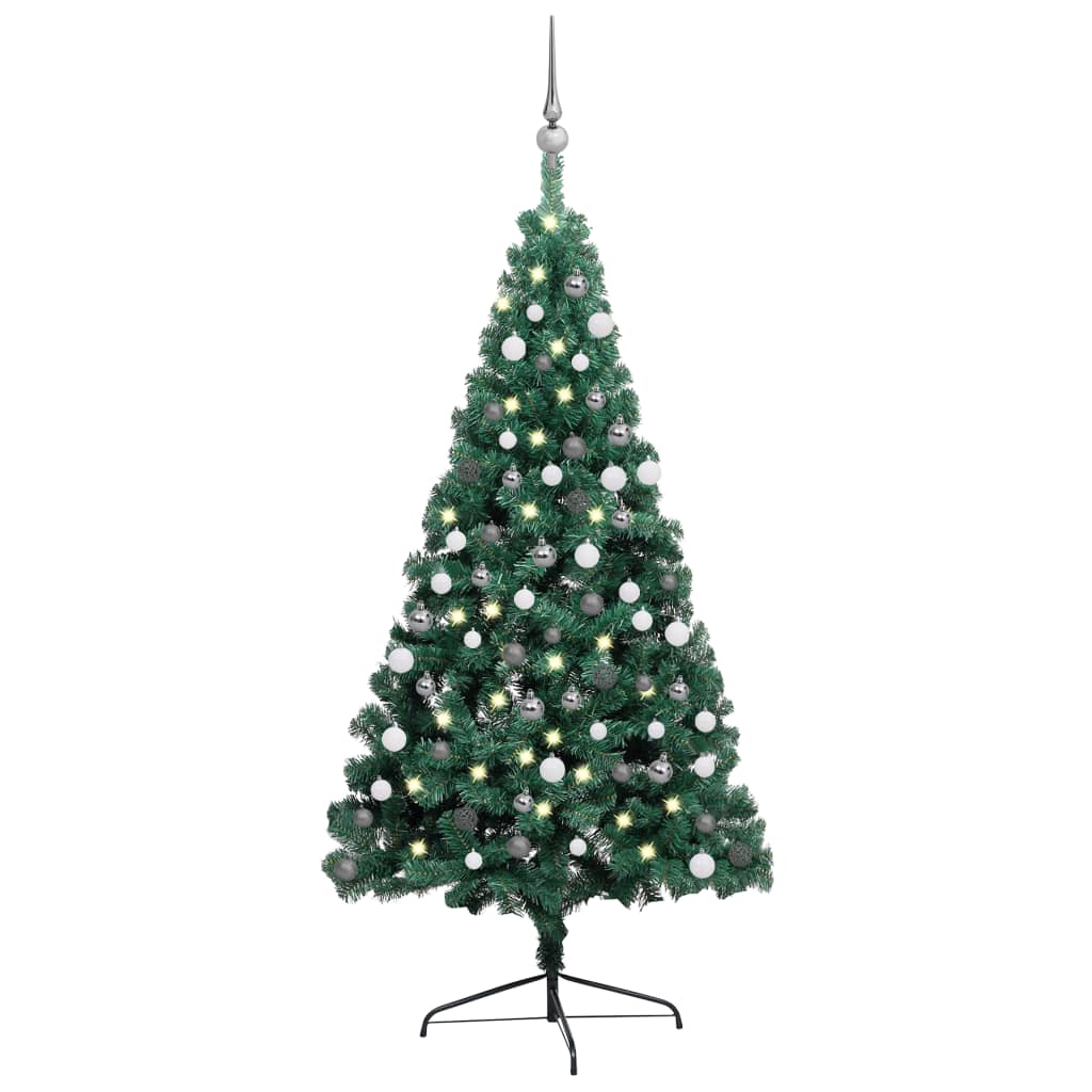 vidaXL Jumătate brad Crăciun artificial cu set globuri verde 180 cm