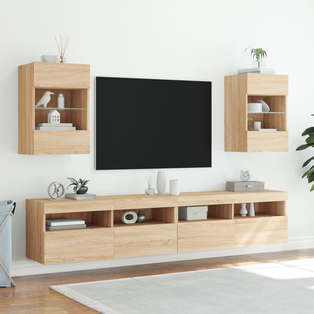 vidaXL Comodă TV de perete cu LED, 2 buc. stejar sonoma, 40x30x60,5 cm