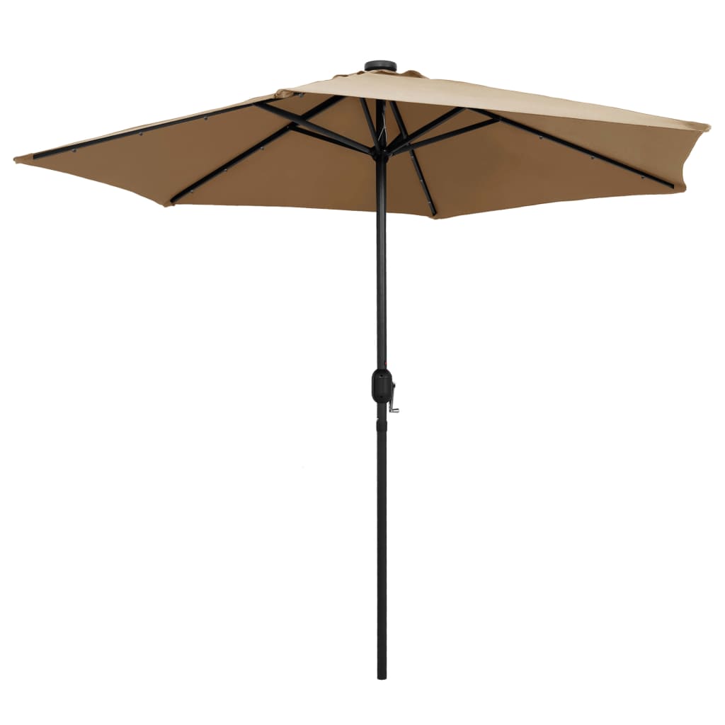vidaXL Umbrelă de soare cu LED și stâlp aluminiu, gri taupe, 270 cm