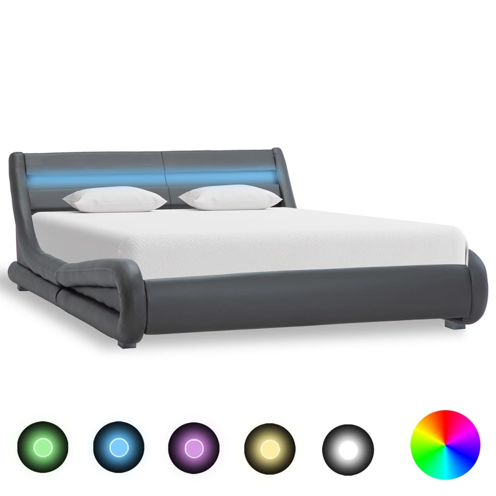 vidaXL Cadru de pat cu LED, gri, 140 x 200 cm, piele ecologică