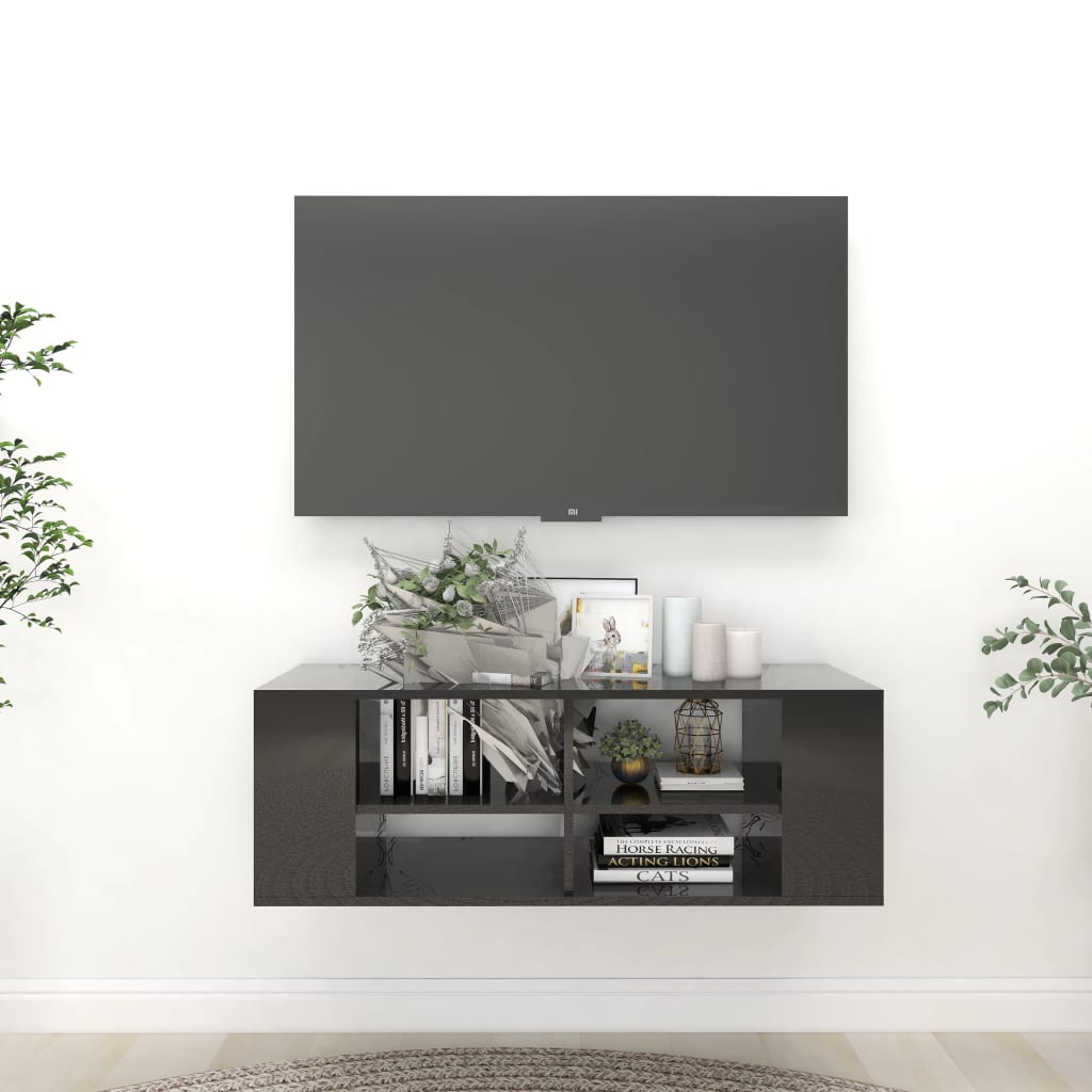 vidaXL Dulap TV montat pe perete, negru extralucios, 102x35x35 cm, PAL