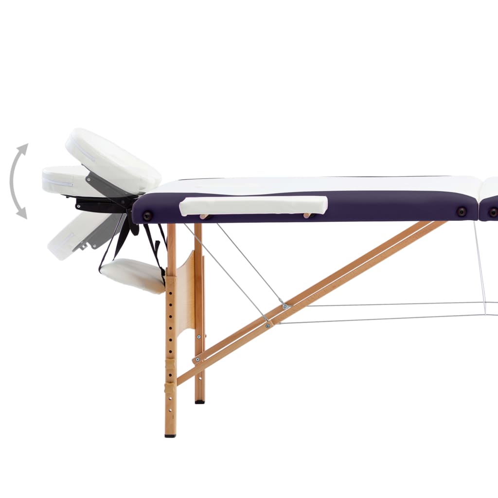 vidaXL Masă de masaj pliabilă, 3 zone, alb și violet, lemn