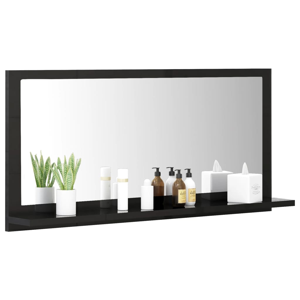 vidaXL Oglindă de baie, negru extralucios, 80 x 10,5 x 37 cm PAL