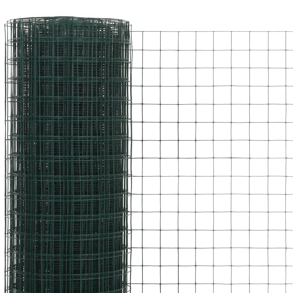 vidaXL Plasă de sârmă găini, verde, 10 x 1,5 m, oțel cu înveliș PVC