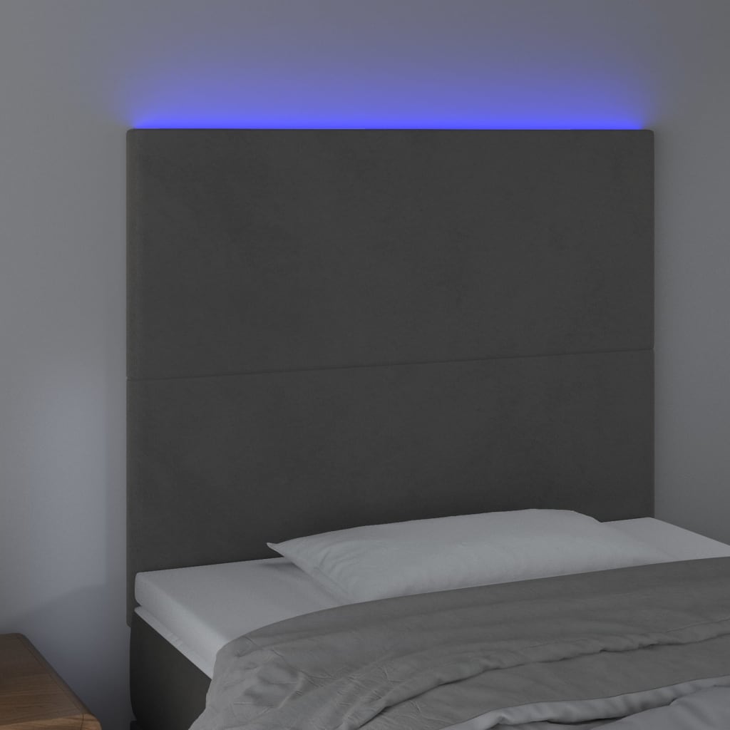 vidaXL Tăblie de pat cu LED, gri închis, 80x5x118/128 cm, catifea