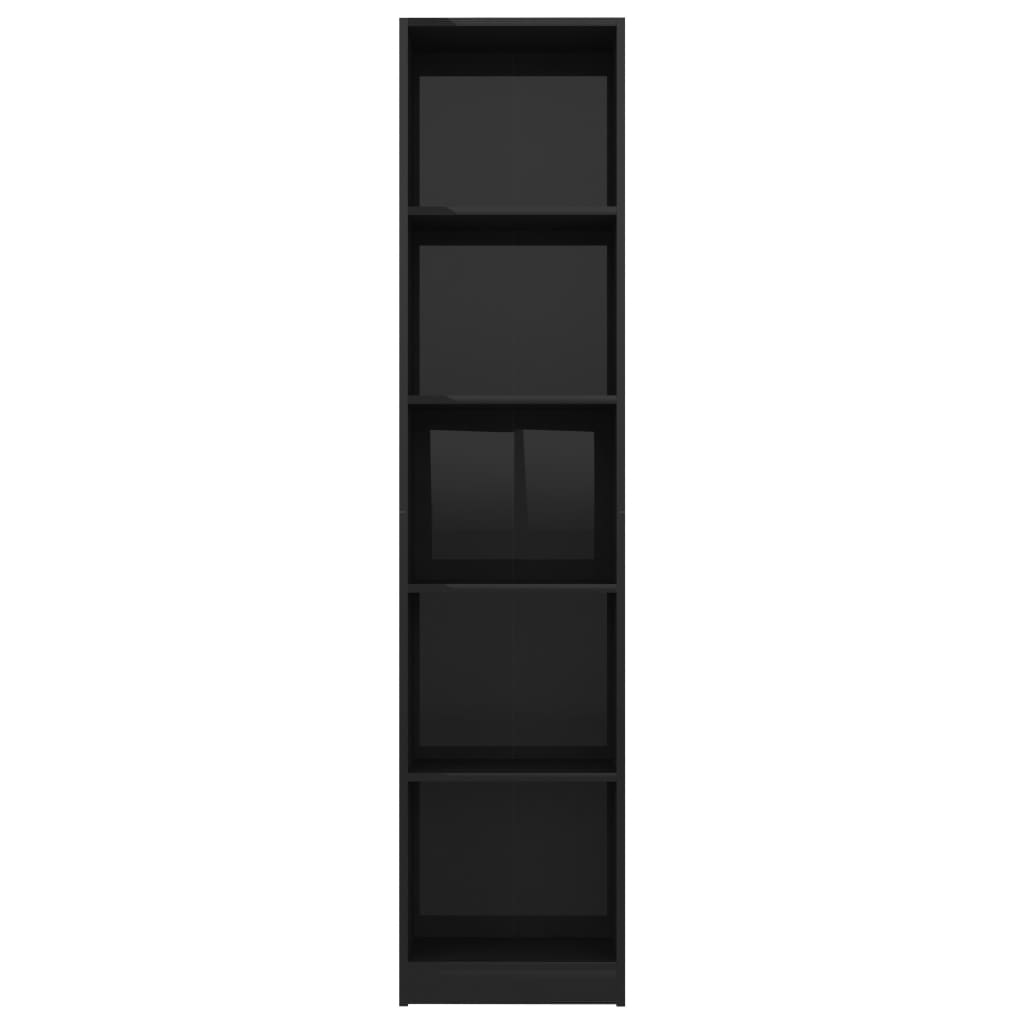vidaXL Bibliotecă cu 5 rafturi, negru extralucios, 40x24x175 cm, PAL