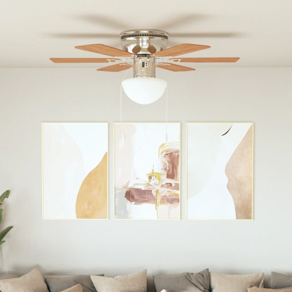 vidaXL Ventilator tavan decorativ cu iluminare, 82 cm, maro deschis