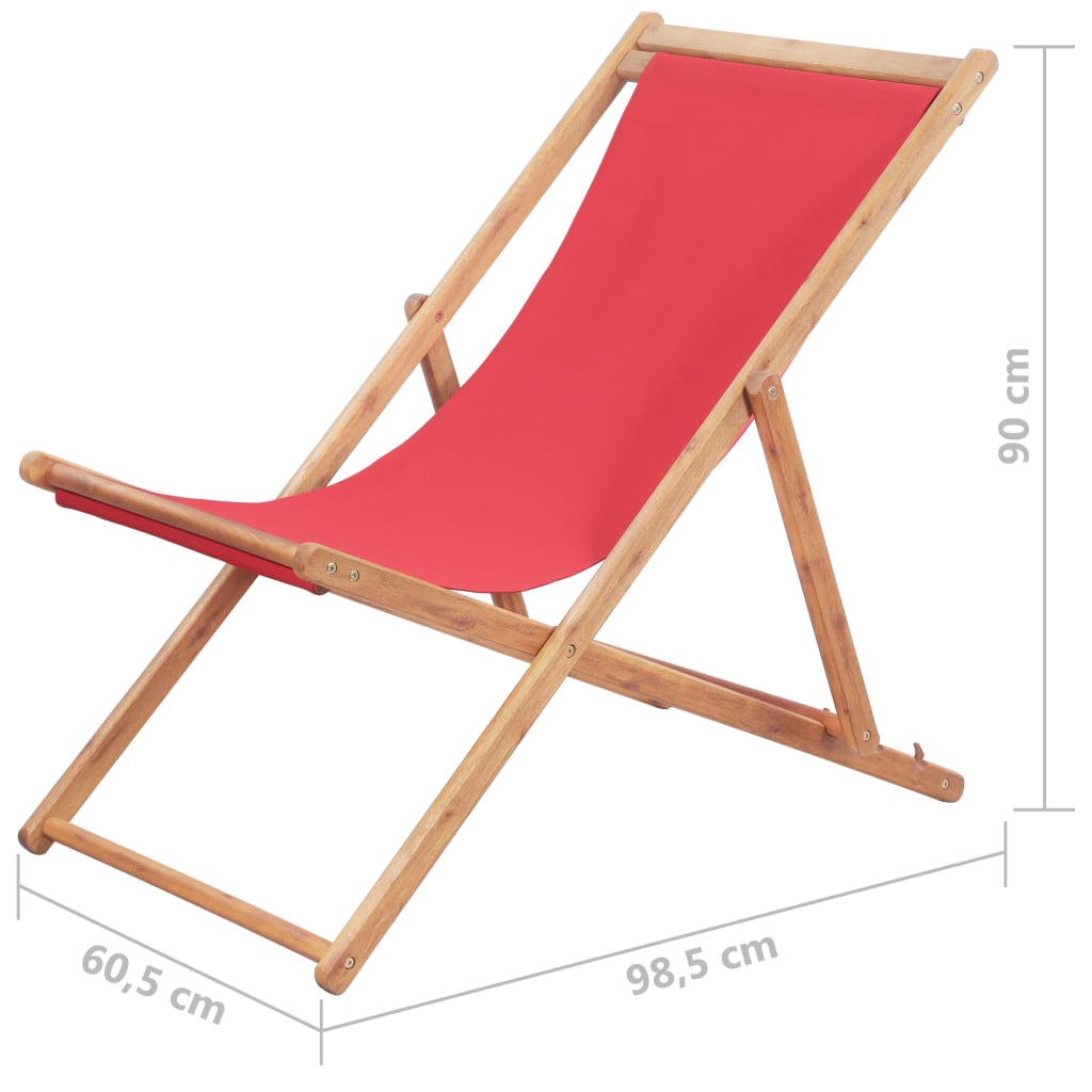 vidaXL Scaun de plajă pliabil, roșu, textil și cadru din lemn