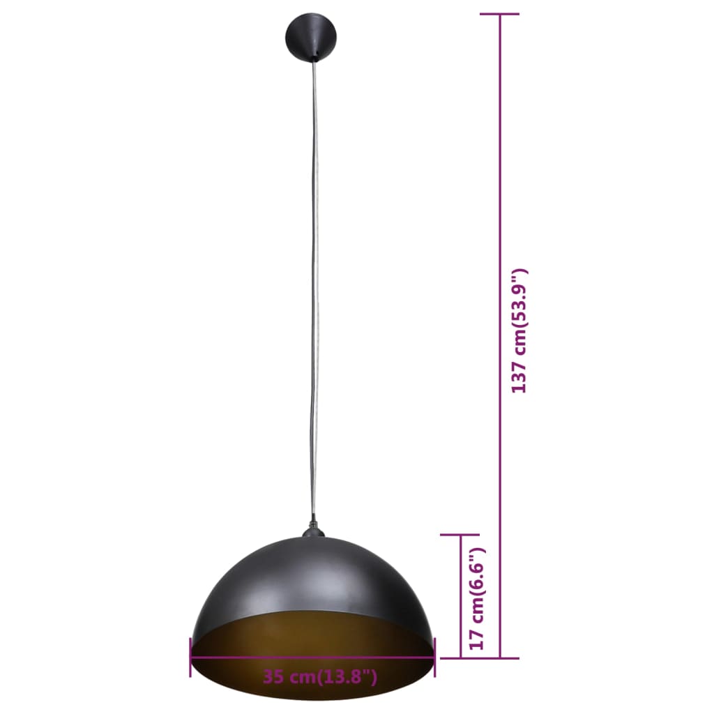 vidaXL Lustră 2 buc, înălțime reglabilă, semisferică, negru