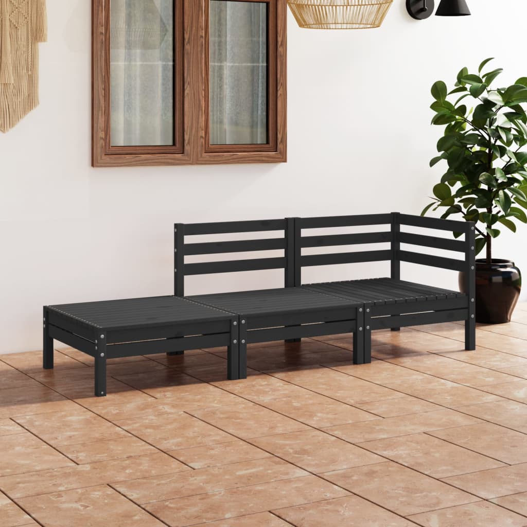 vidaXL Set mobilier de grădină, 3 piese, negru, lemn masiv de pin