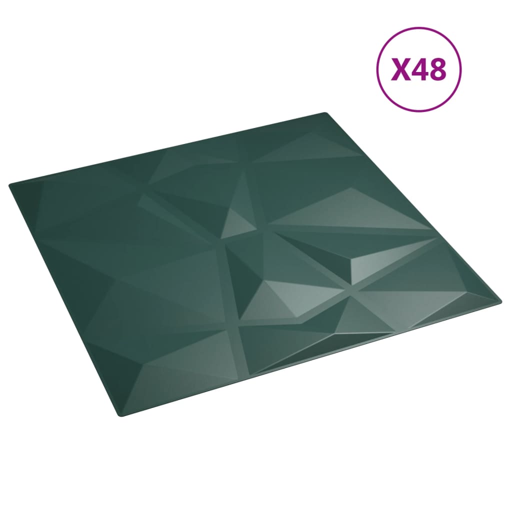 vidaXL Panouri de perete 48 buc. verde 50x50 cm XPS 12 m² diamant