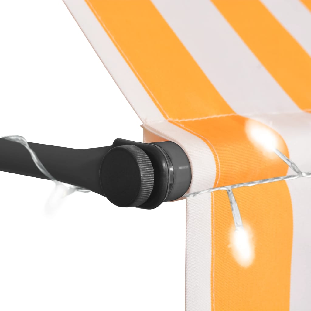 vidaXL Copertină retractabilă manual cu LED, alb & portocaliu, 250 cm