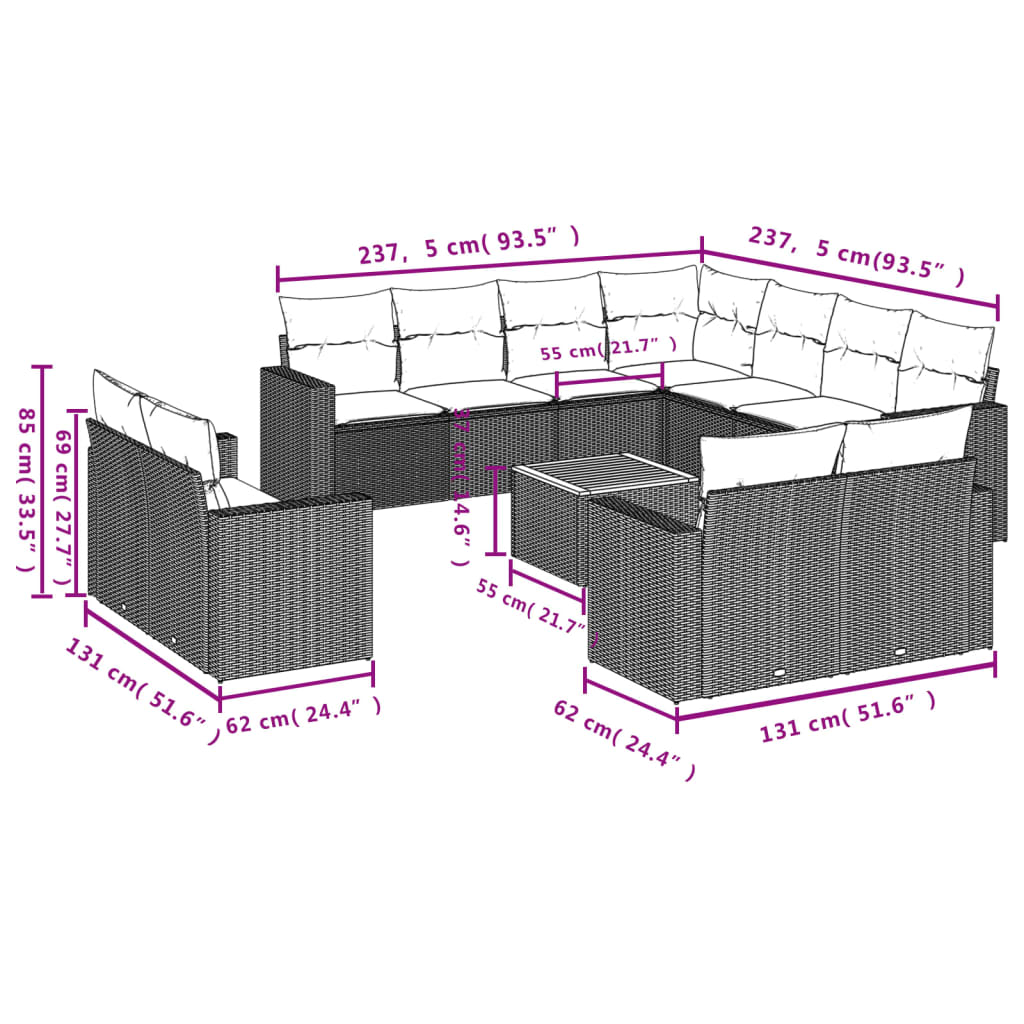 vidaXL Set canapele de grădină cu perne, 12 piese, bej, poliratan