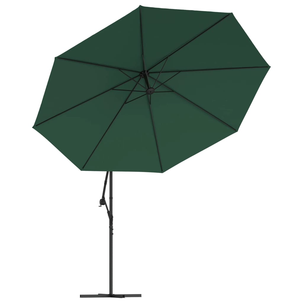 vidaXL Umbrelă de consolă cu LED și stâlp de metal, verde, 350 cm