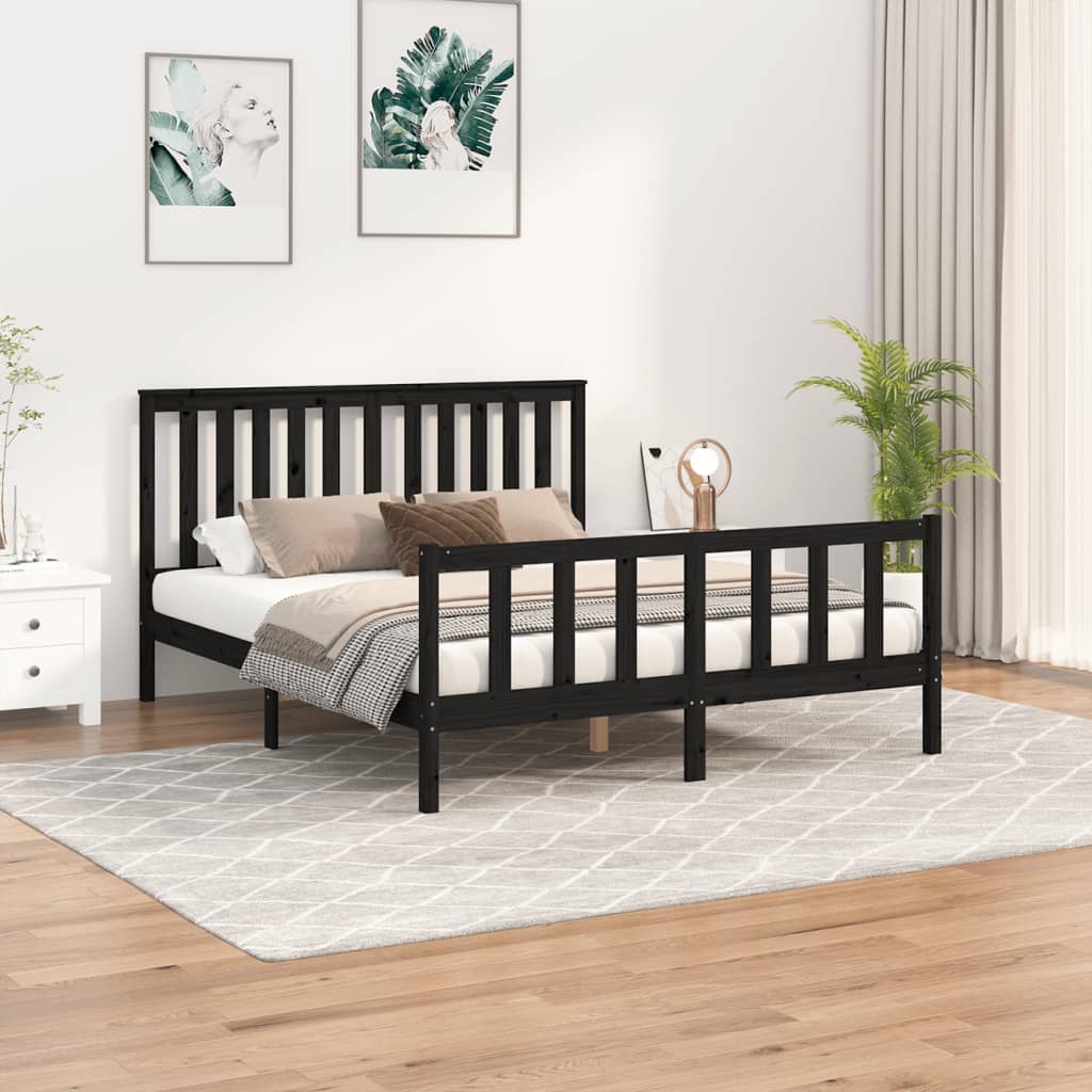vidaXL Cadru de pat cu tăblie King Size, negru 150x200 cm lemn pin