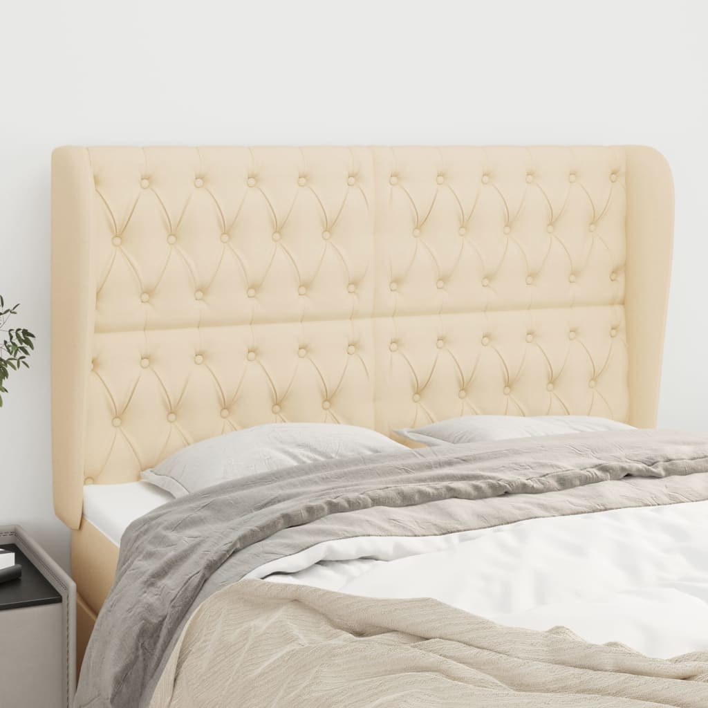 vidaXL Tăblie de pat cu aripioare, crem, 147x23x118/128 cm, textil