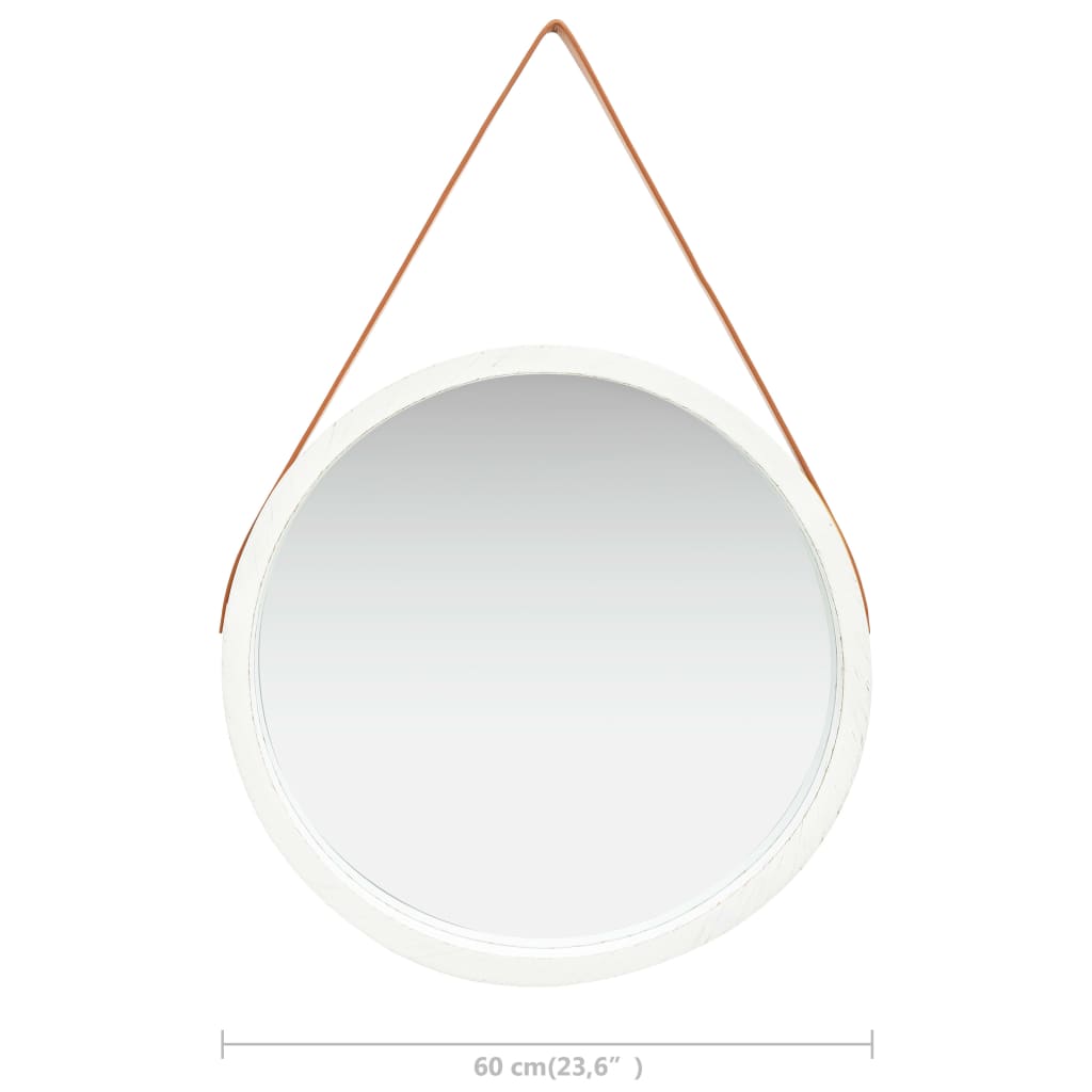 vidaXL Oglindă de perete cu o curea, 60 cm, alb