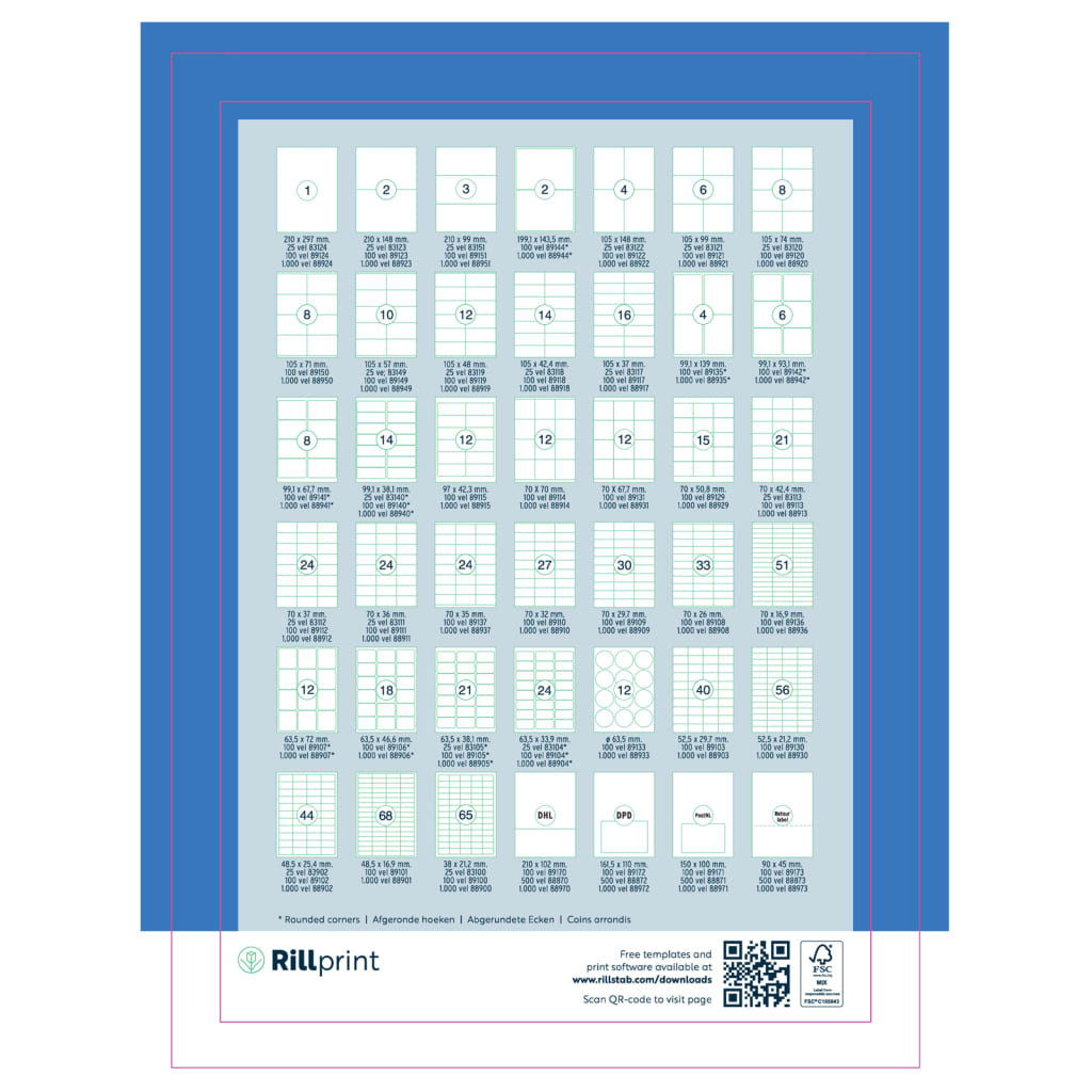 rillprint Etichete autocolante, alb, 105x42,4 mm, 1000 coli