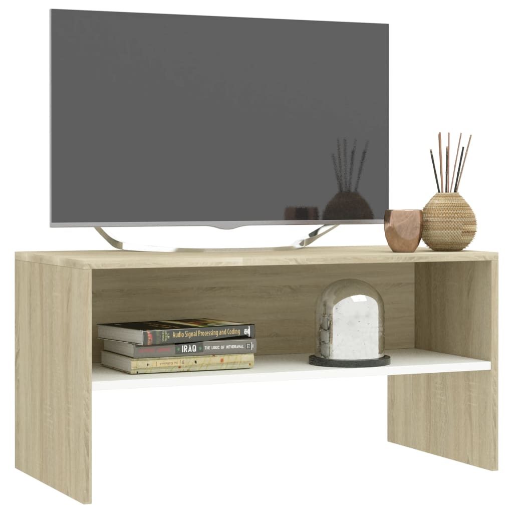 vidaXL Comodă TV, alb și stejar sonoma, 80 x 40 x 40 cm, PAL