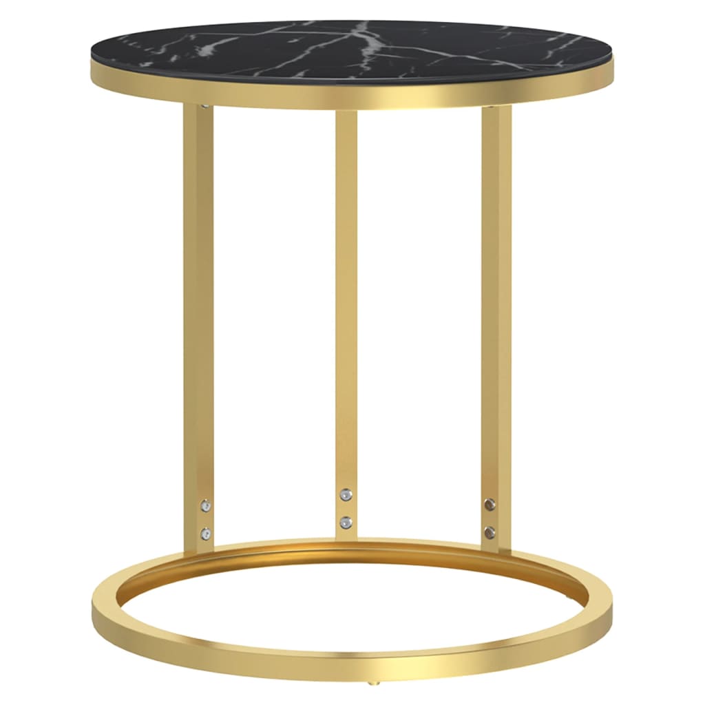 vidaXL Masă laterală, auriu și marmură neagră, 45 cm sticlă securizată