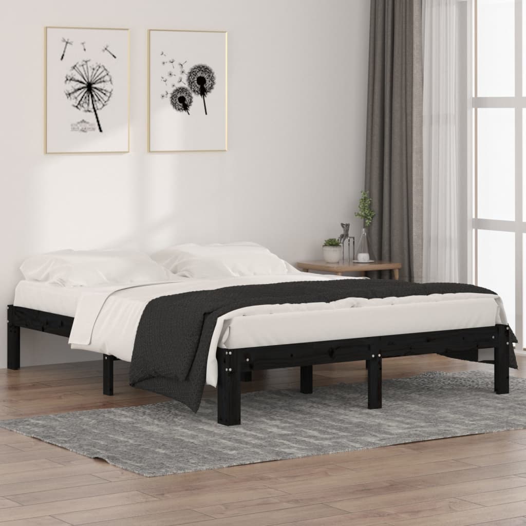 vidaXL Cadru de pat King Size 5FT, 150x200 cm, negru, lemn masiv