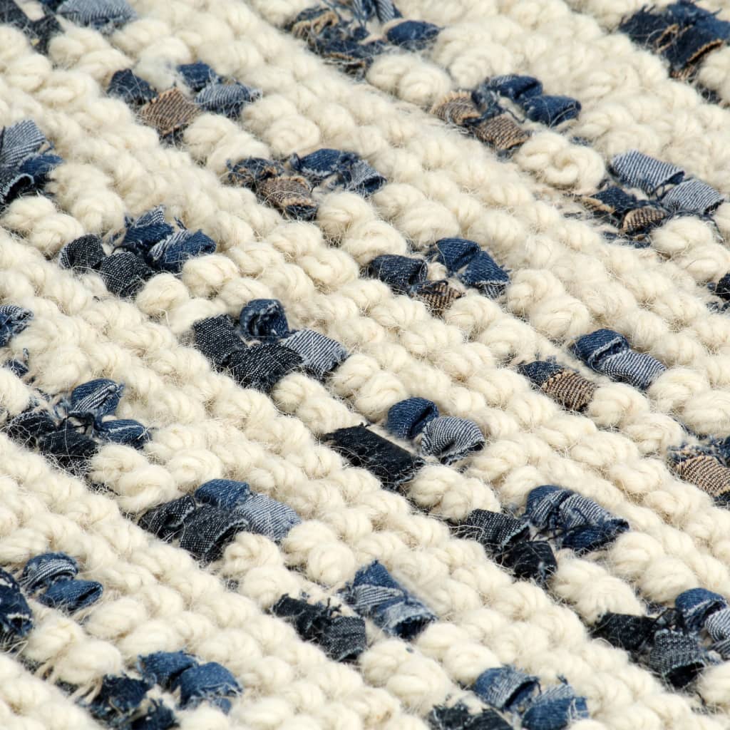vidaXL Covor din lână cu denim, albastru/alb, 80 x 150 cm
