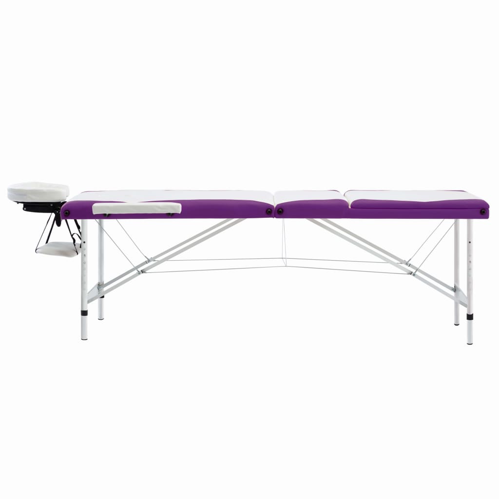 vidaXL Masă pliabilă de masaj, 3 zone, alb și violet, aluminiu