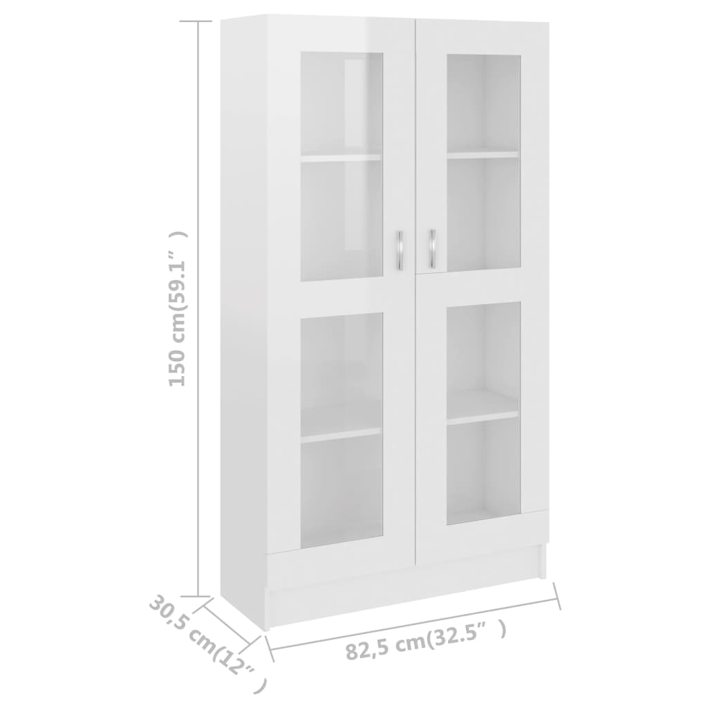 vidaXL Dulap cu vitrină, alb extralucios, 82,5 x 30,5 x 150 cm, PAL