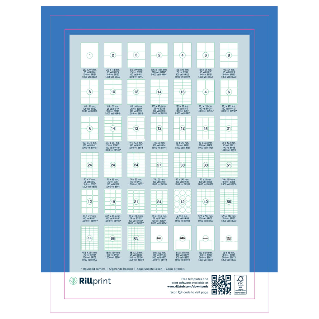 rillprint Etichete autocolante, alb, 105x148 mm, 500 coli