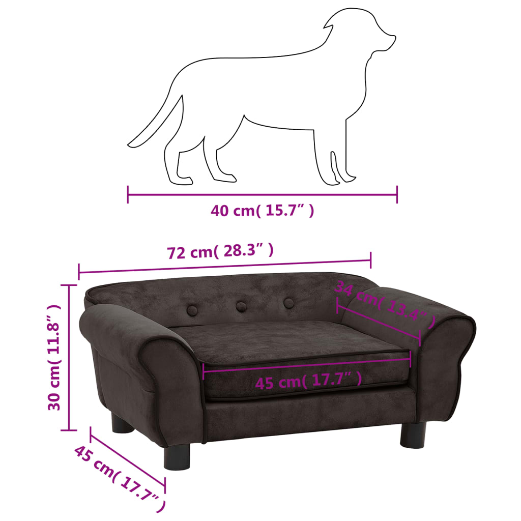 vidaXL Canapea pentru câini, maro, 72 x 45 x 30 cm, pluș