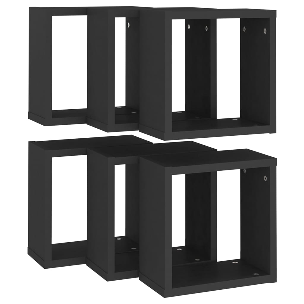 vidaXL Rafturi de perete cub, 6 buc., negru, 30x15x30 cm