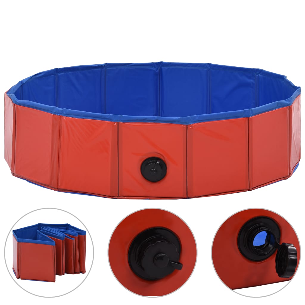 vidaXL Piscină pentru câini pliabilă, roșu, 80 x 20 cm, PVC