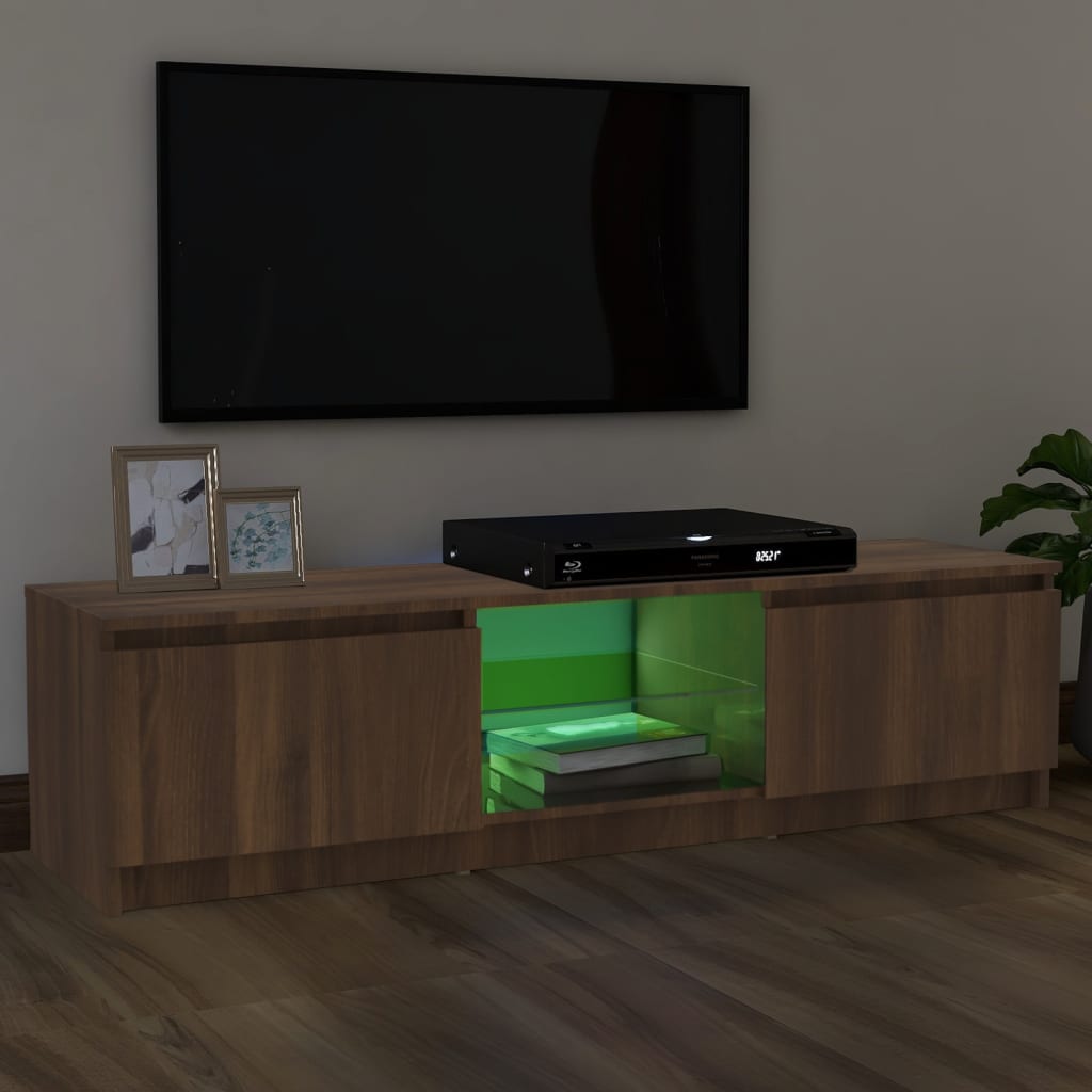 vidaXL Comodă TV cu lumini LED, stejar maro, 120x30x35,5 cm