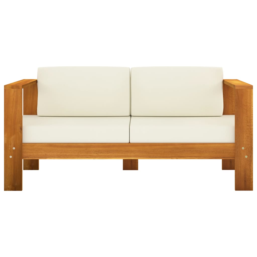 vidaXL Set mobilier grădină perne alb/crem, 4 piese, lemn masiv acacia