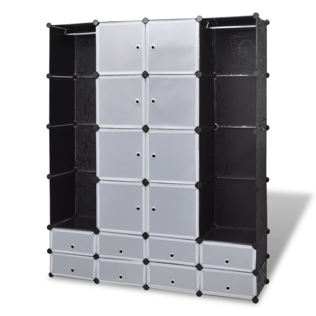 vidaXL Dulap modular cu 18 compartimente alb și negru 37x146x180,5 cm