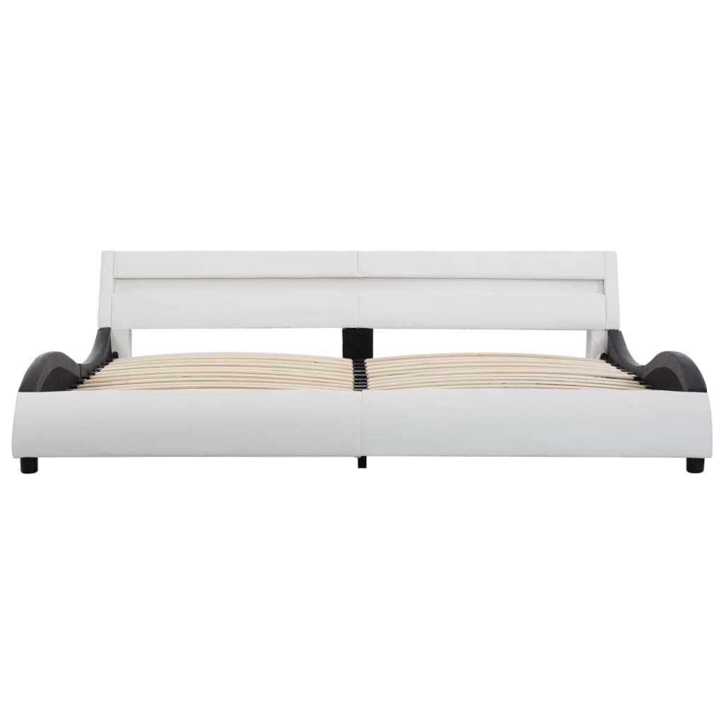 vidaXL Cadru de pat cu LED, alb & negru, 180 x 200 cm, piele ecologică