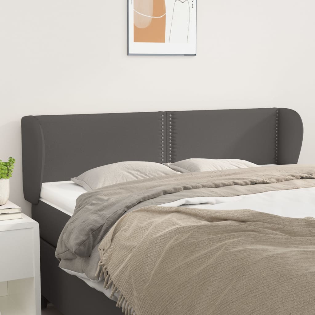 vidaXL Tăblie de pat cu aripioare gri 147x23x78/88 cm piele ecologică