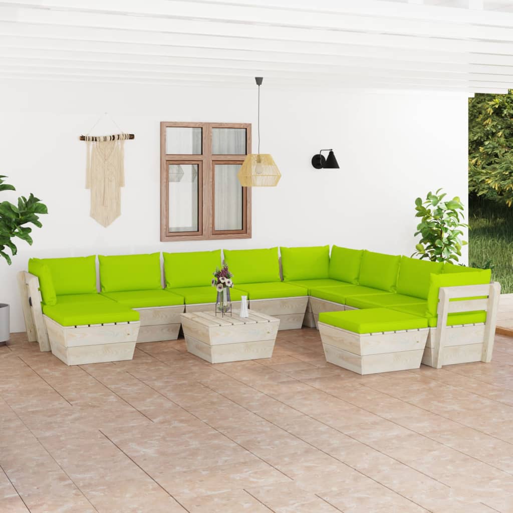 vidaXL Set mobilier grădină din paleți, cu perne, 11 piese, lemn molid