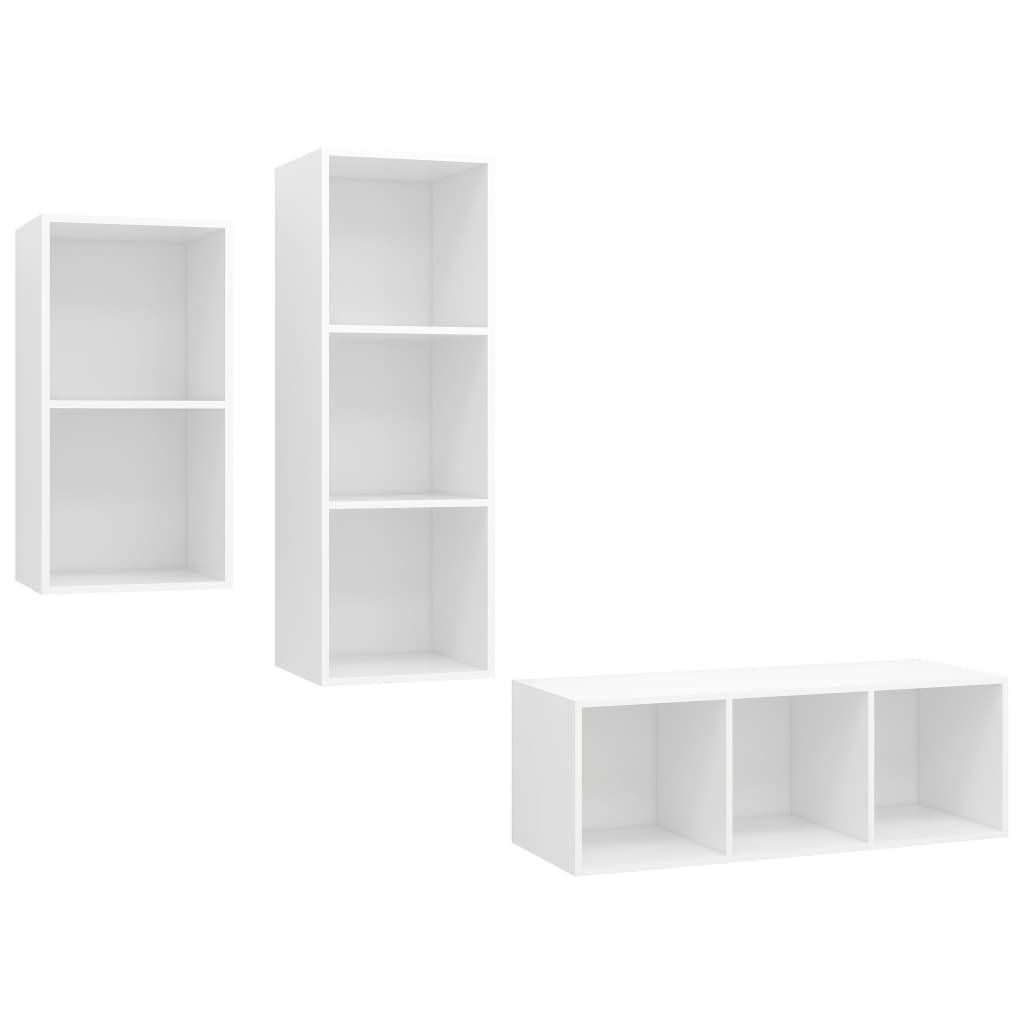 vidaXL Set de dulapuri TV, 3 piese, alb, lemn prelucrat