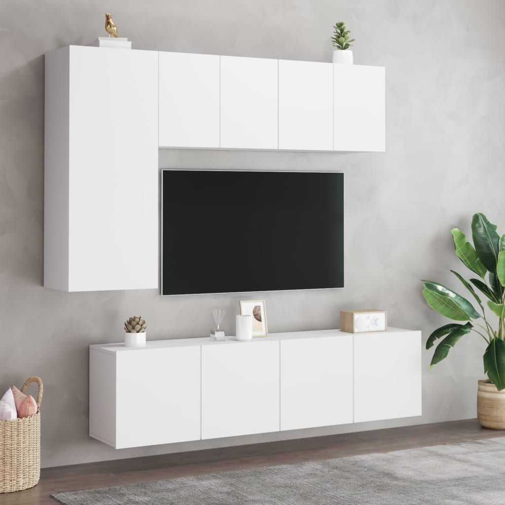 vidaXL Unități TV de perete, 5 piese, alb, lemn prelucrat