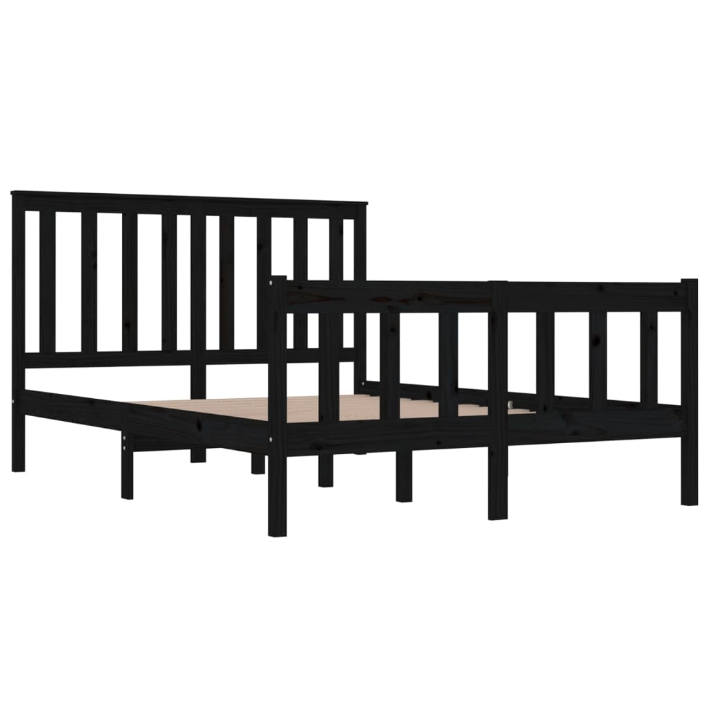 vidaXL Cadru de pat, negru, 140x190 cm, lemn masiv de pin