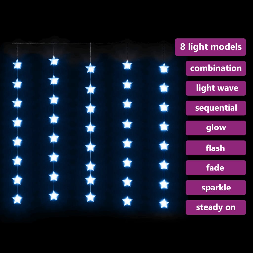 vidaXL Instalație lumini tip perdea stele 200 LED albastru 8 funcții