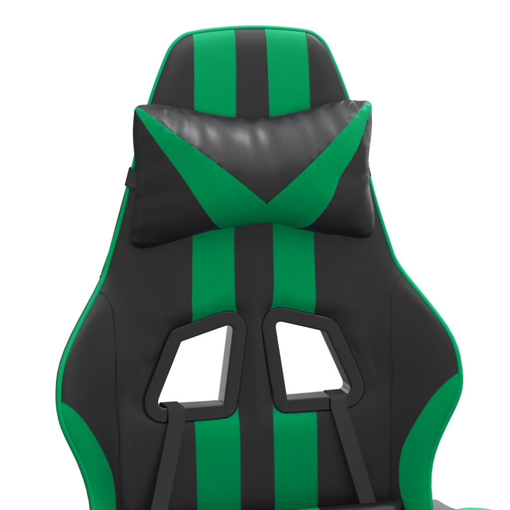 vidaXL Scaun de gaming pivotant, negru și verde, piele ecologică