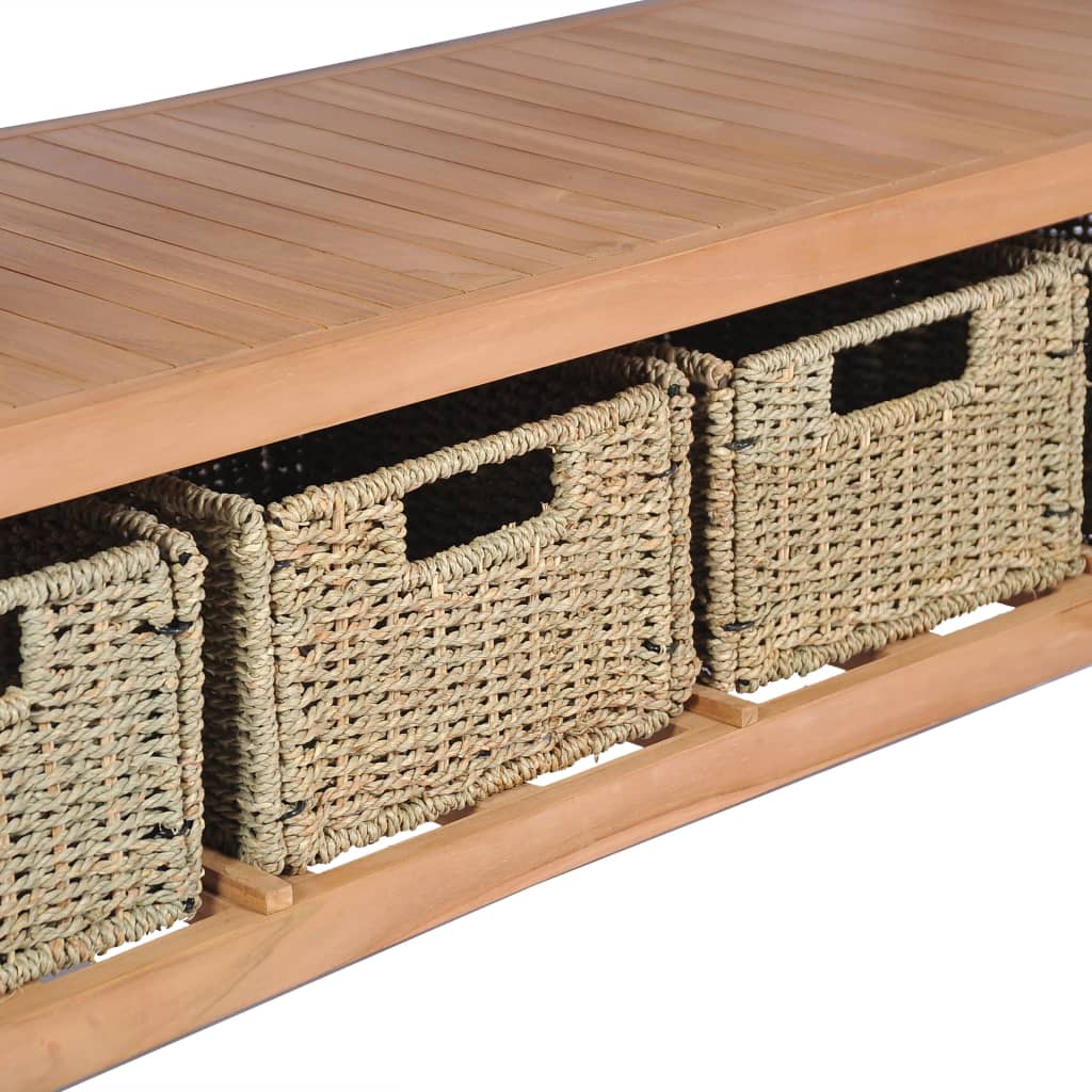 vidaXL Dulap de chiuvetă cu 4 coșuri, 132x45x75 cm, lemn masiv de tec