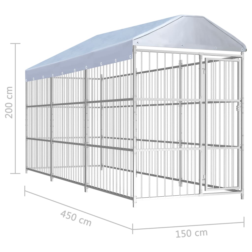 vidaXL Padoc pentru câini de exterior, cu acoperiș, 450x150x200 cm