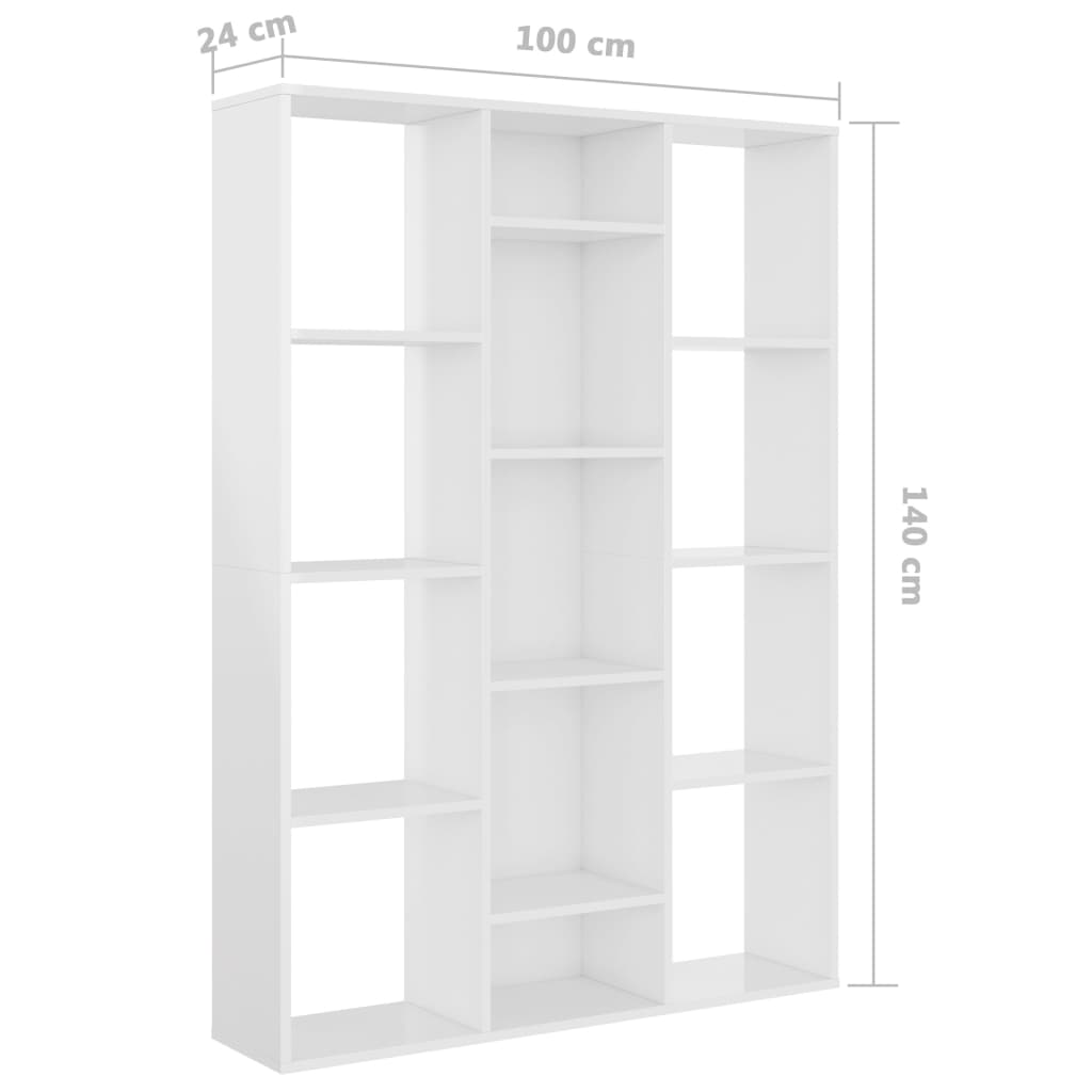 vidaXL Separator cameră/Bibliotecă alb extralucios 100x24x140 cm PAL