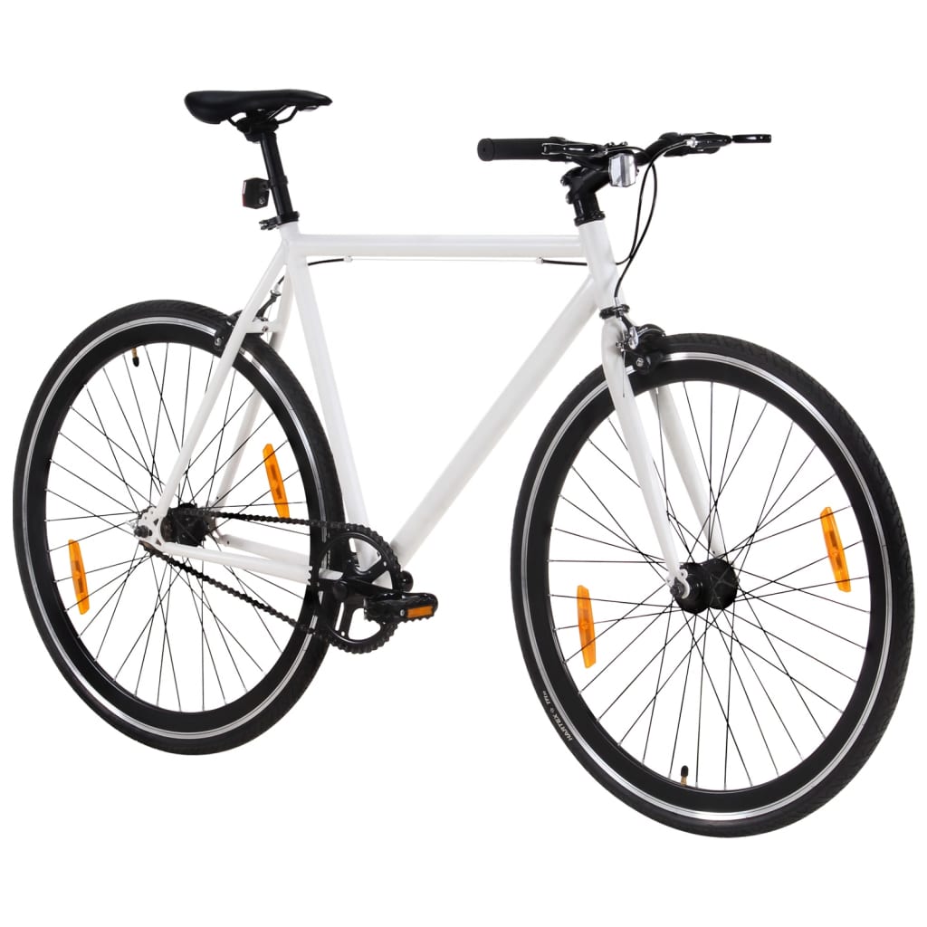 vidaXL Bicicletă cu angrenaj fix, alb și negru, 700c, 55 cm